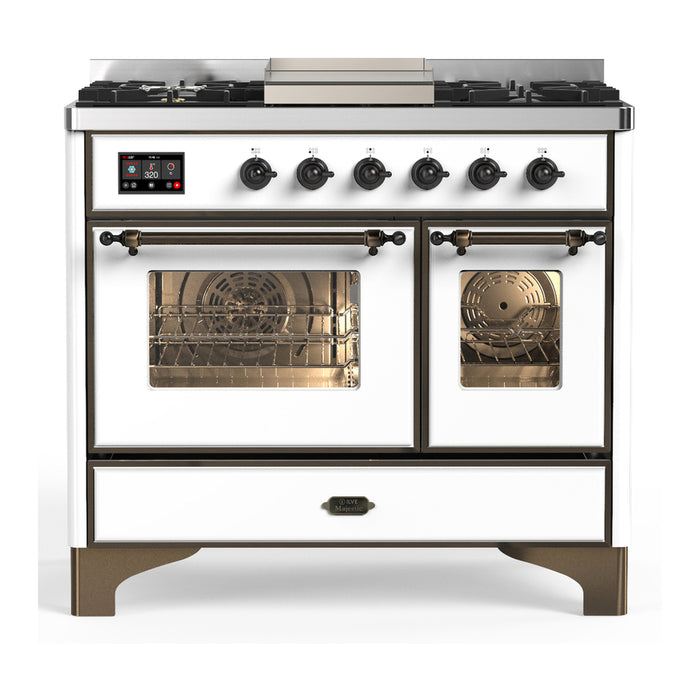 ILVE Majestic III 40" Dual Fuel, Range, White, Burnished Trim UMD40FNR3WHB