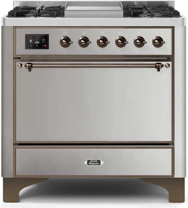 ILVE Majestic II 36" Dual Fuel Range Stainless Steel Bronze Trim UM09FDQNS3SSB