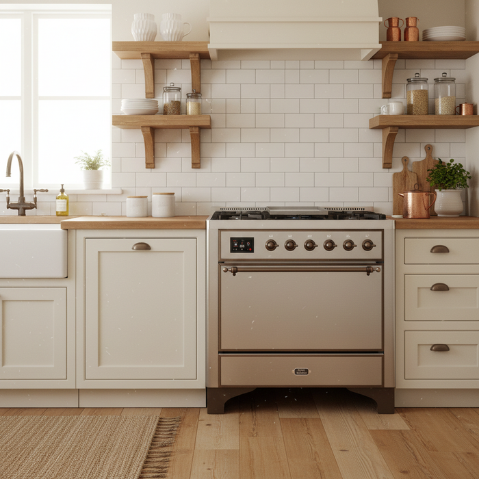 ILVE Majestic II 36" Liquid Propane Dual Fuel Range Stainless Steel Bronze Trim UM09FDQNS3SSBLP