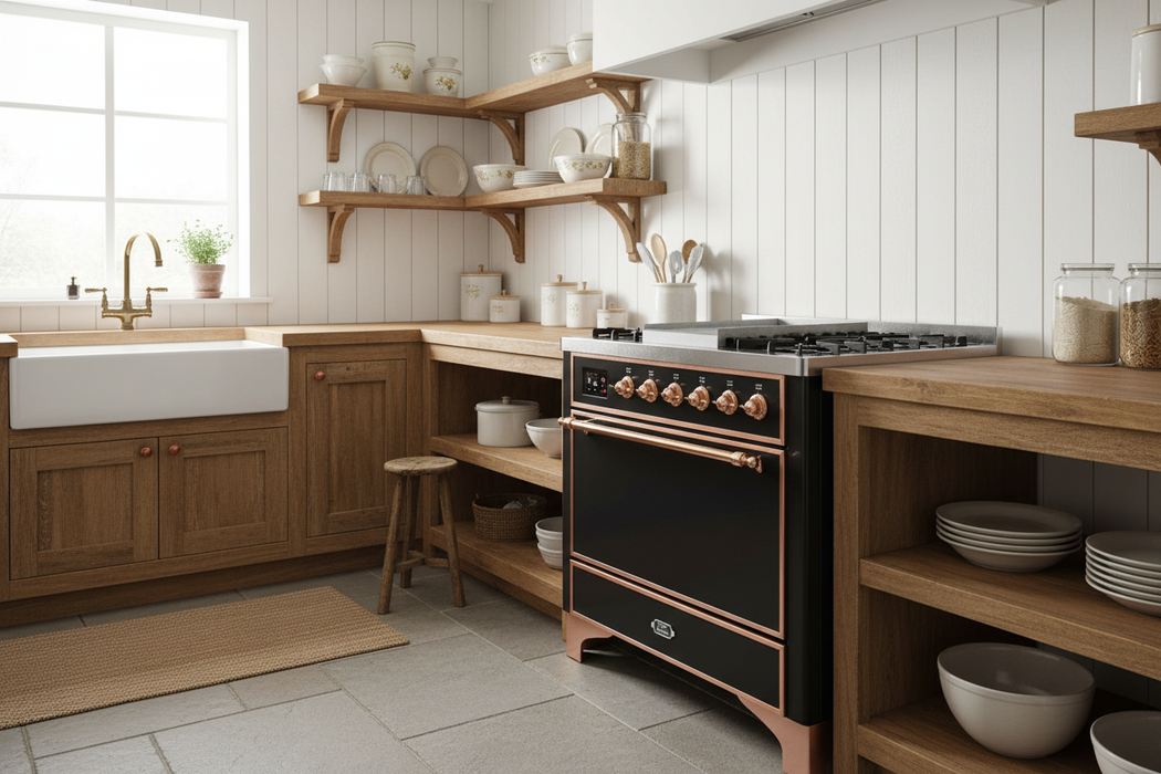 ILVE Majestic II 36" Dual Fuel Range Glossy Black Copper Trim UM09FDQNS3BKP