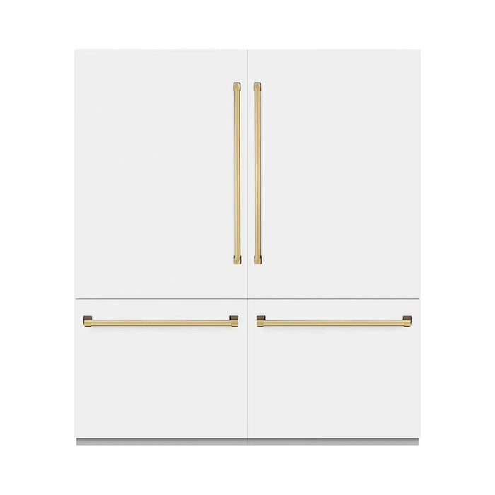 ZLINE 72" Built-In Bottom Freezer Refrigerator,Water Dispenser, Ice Maker, White Matte Graphite Gray Polished Gold GRBITZ-WM-72-G