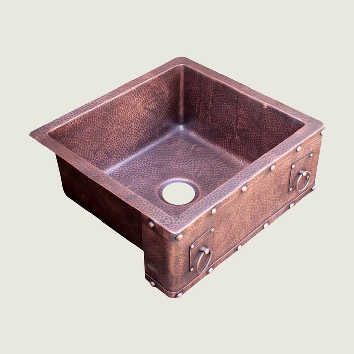 NAUXUS Copper Farmhouse Kitchen Sink, Handmade Hammered Single-Bowl Copper Apron Sink Include Kitchen Basket Stainer , FMHK03-NX