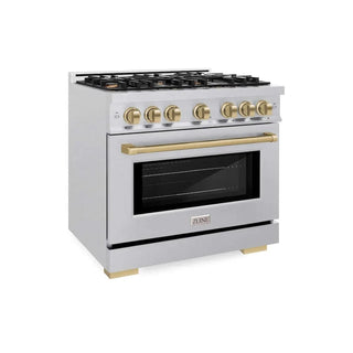 ZLINE 36" Select Gas Range Convection Gas Oven DuraSnow® Stainless Steel Champagne Bronze HGRSZ-36-CB