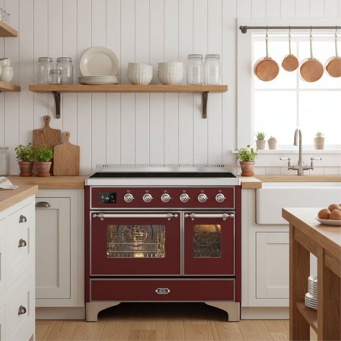 ILVE Majestic II 40" Induction Range Burgundy Chrome Trim UMDI10NS3BUC