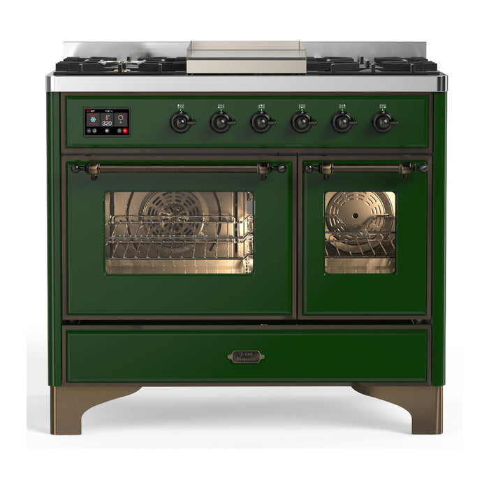 ILVE Majestic III 40" Dual Fuel, Range, Emerald Green, Burnished Trim UMD40FNR3EGB