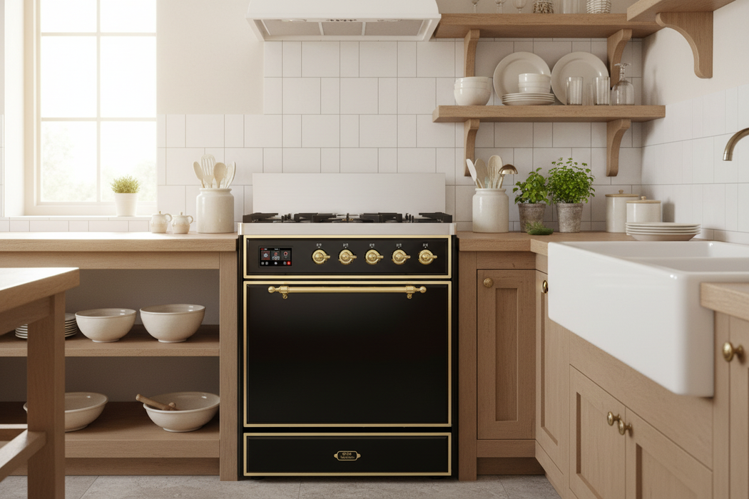 ILVE Majestic III 30" Dual Fuel Range, Glossy Black Copper Trim UM30QNR3BKP