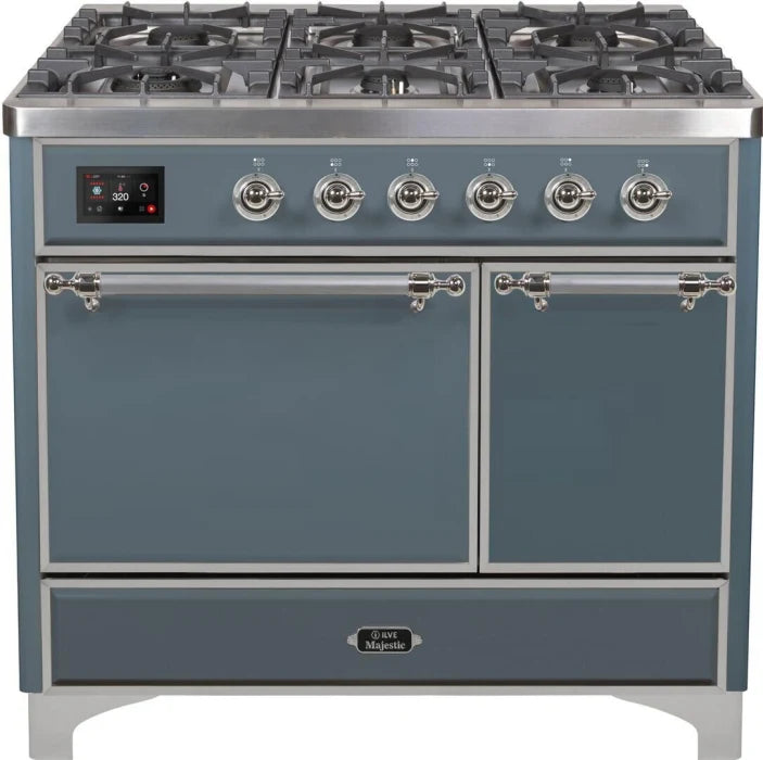 ILVE Majestic II 40" Dual Fuel, Natural Gas Range Liquid Propane, Blue Grey, Chrome Trim UMD10FDQNS3BGCLP