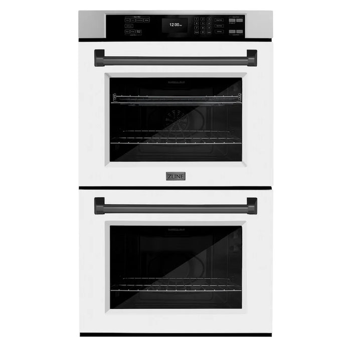 ZLINE 30"Professional True Convection Double Wall Oven, Air Fry, Self Clean, White Matte, Matte Black WADZ-WM-30-MB