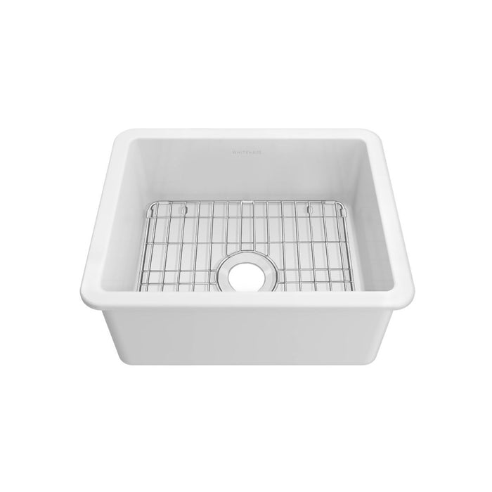 Whitehaus 24" Undermount Fireclay Kitchen Sinks, Stainless Steel Grid WHUF2418