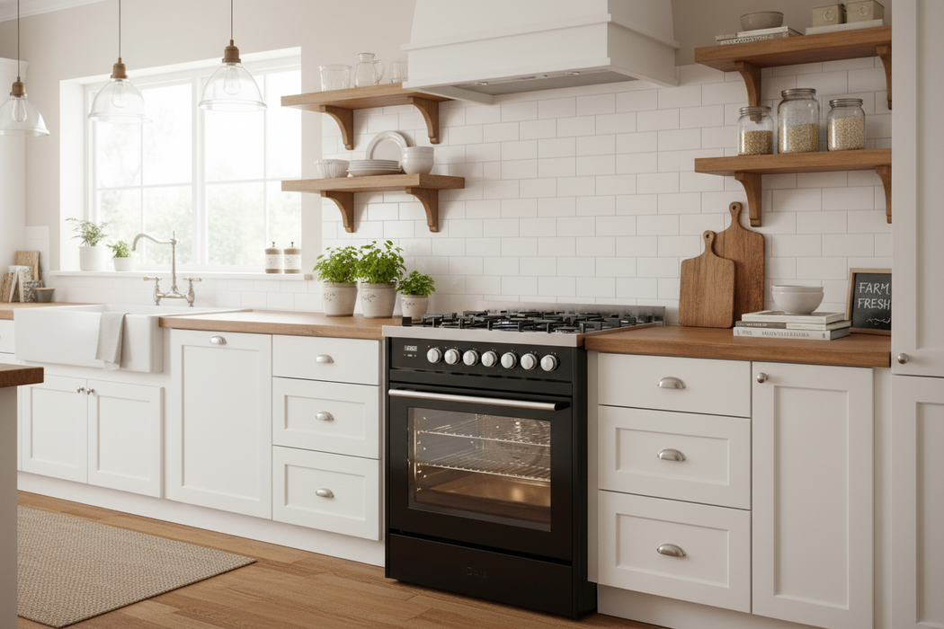 ILVE 30"Professional Plus Liquid Propane Dual Fuel Range, Glossy Black UP30WMPBKLP