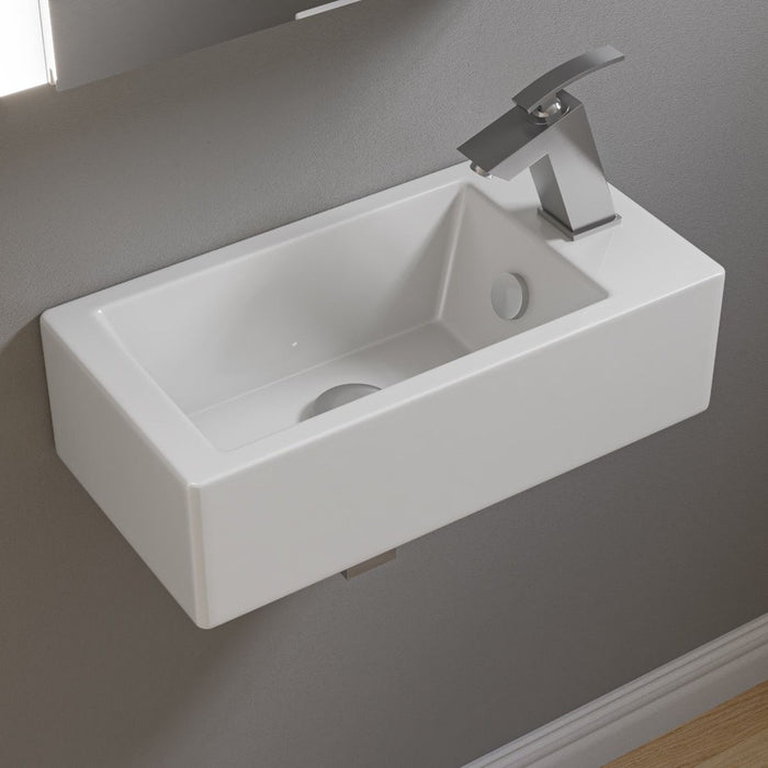 ALFI brand White 20" Small Rectangular Wall Mounted Ceramic Sink, Faucet Hole ABC116
