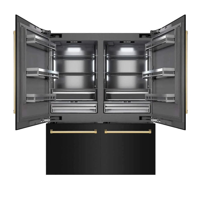 ZLINE 60" Built-In Bottom Freezer Refrigerator with Water Dispenser, Ice Maker, Black Stainless Steel, Graphite Gray Interior, Polished Gold GRBIVZ-BS-60-G