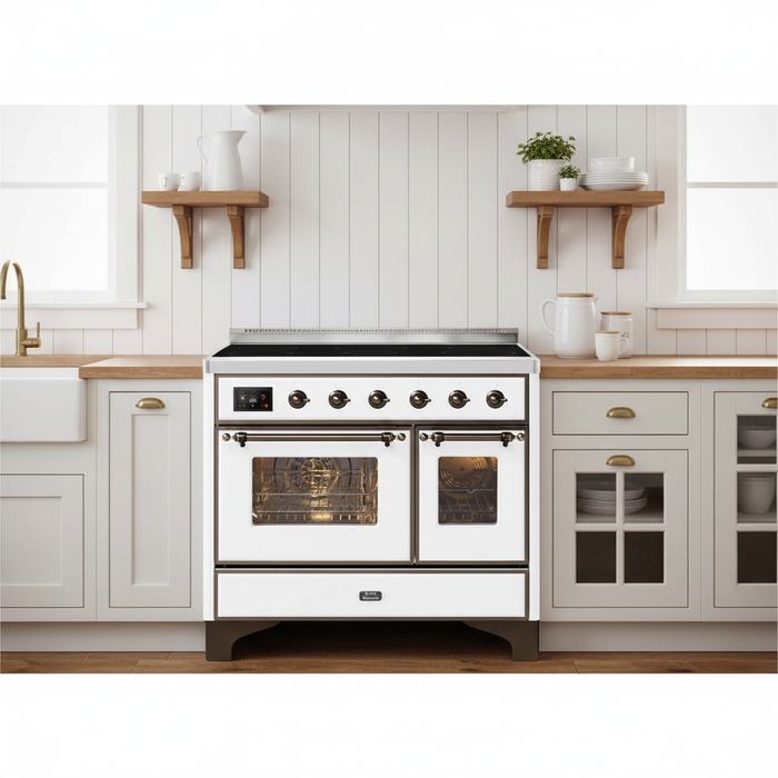 ILVE Majestic II 40" Induction Range White Bronze Trim UMDI10NS3WHB