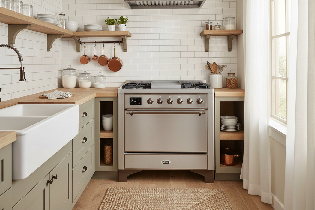 ILVE Majestic II 36" Dual Fuel Range Stainless Steel Bronze Trim UM09FDQNS3SSB