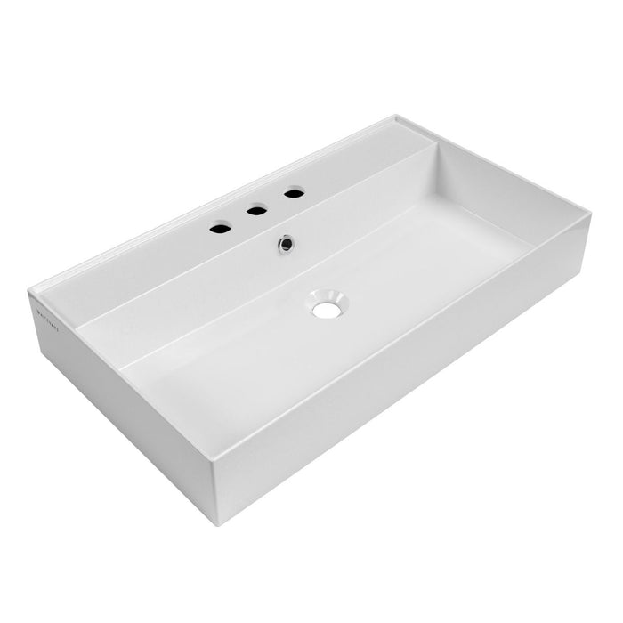 Whitehaus 32" Rectangular Wall Mount Basin, Widespread Faucet, Overflow B-AG81-3H