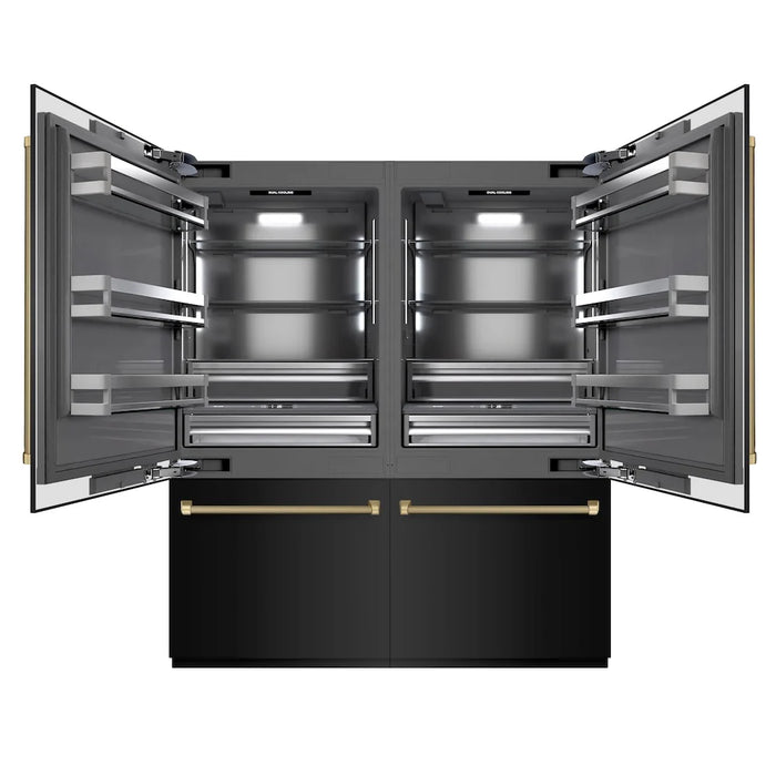 ZLINE Autograph Edition 72" French Door Built-In Bottom Freezer Refrigerator, Water Dispensers, Ice Makers, Black Stainless Steel, Graphite Gray Interior, Helix Handles GRBITZ-BS72-KCB