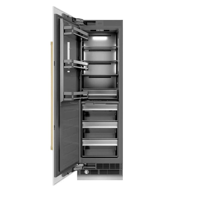 ZLINE 24" Column Freezer White Matte Stainless Steel, Graphite Gray Interior Polished Gold RCFVZ-WM-24-G