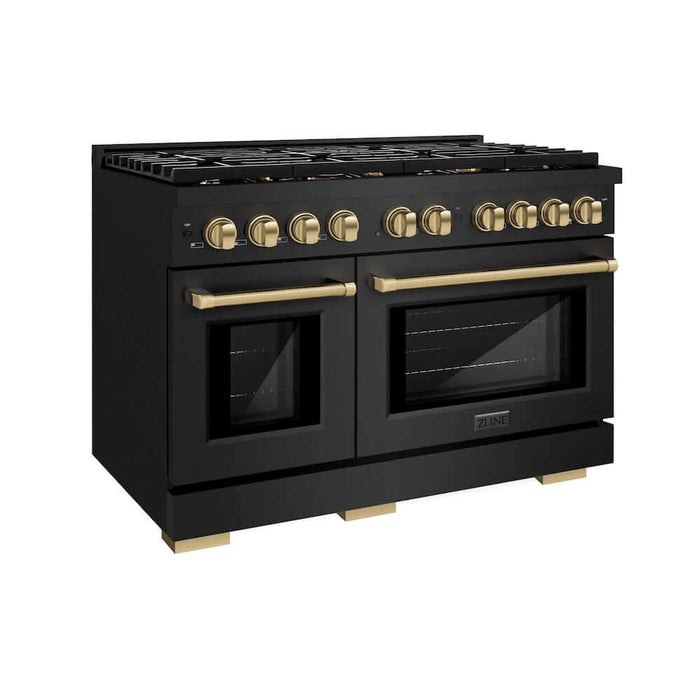 ZLINE 48"Gas Range, Convection Gas Oven, Black, Champagne Bronze,SGRBZ-48-CB