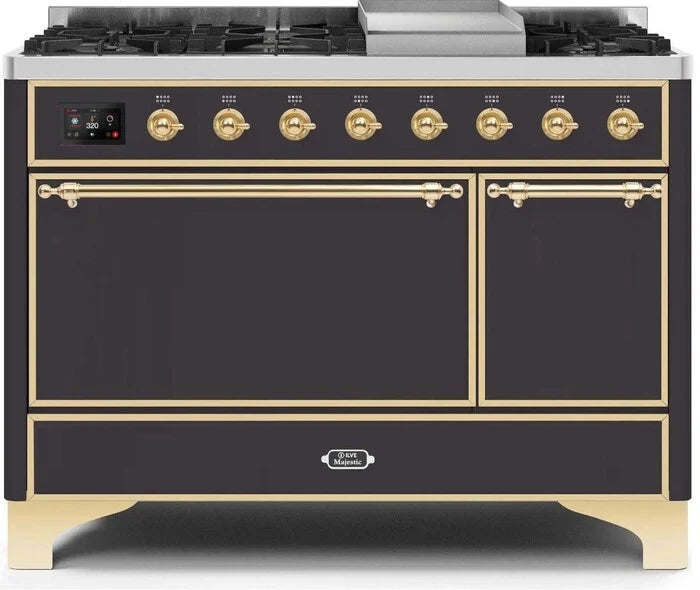 ILVE Majestic II 48"Dual Fuel Range Matte Graphite Brass Trim UM12FDQNS3MGG