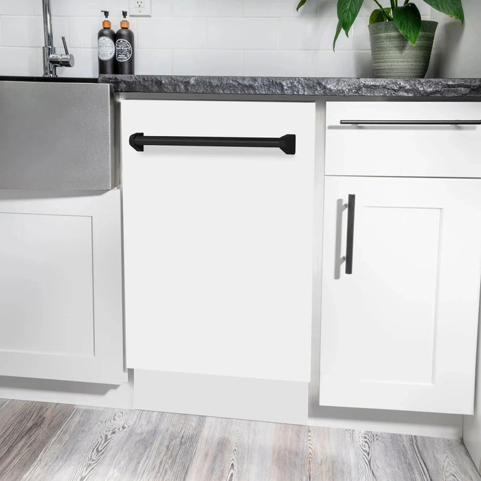 ZLINE Autograph 18" Dishwasher White Door, Black Handle DWVZ-WM-18-MB