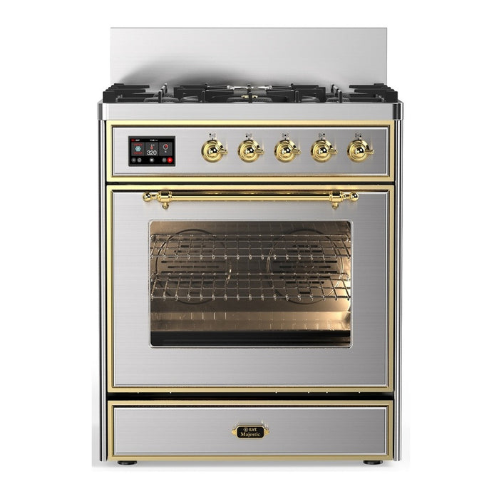 ILVE Majestic III Series 30" Dual Fuel Range, Stainless Steel, Brass Trim UM30NR3SSG