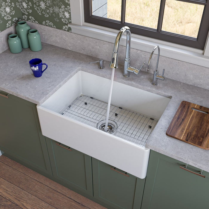 ALFI brand 30" Single Bowl Smooth Panel Fireclay Farmhouse Kitchen Sink AB510-W