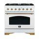 Forno Antico 36" Gas Range 6 Burner, Gas Conv. Oven White, Ant. Brass — FFSGS6219-36WHT