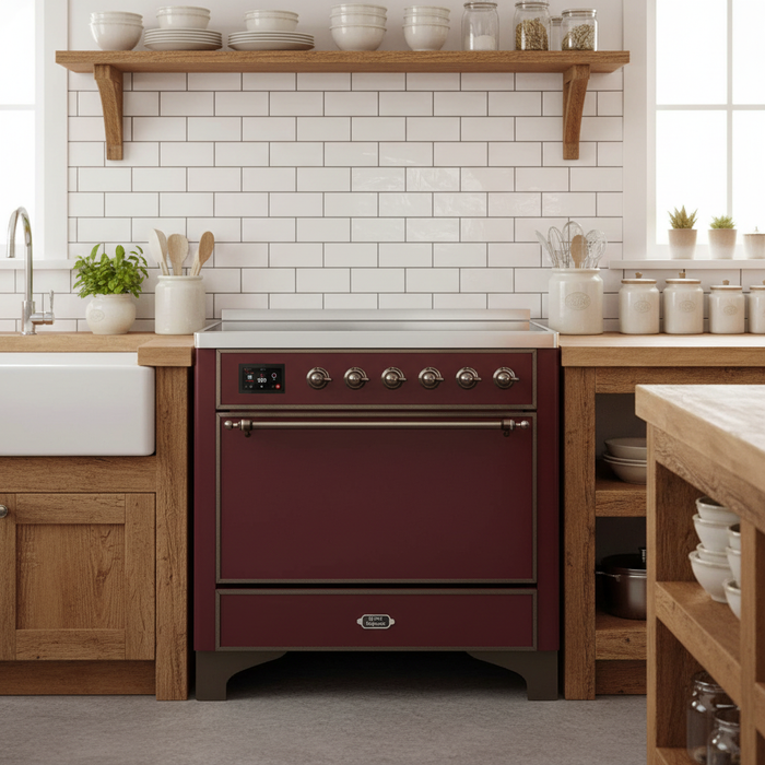 ILVE Majestic II 36" Induction Range Burgundy Bronze Trim UMI09QNS3BUB