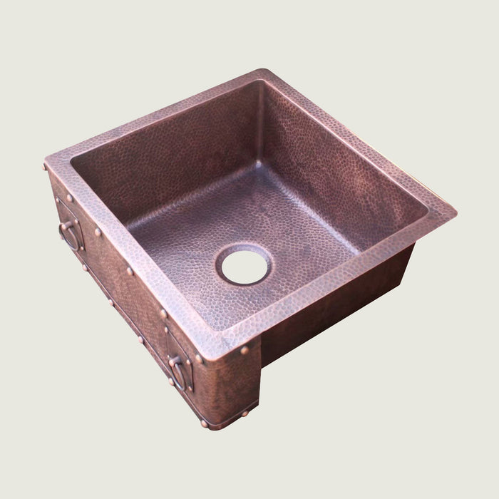 NAUXUS Copper Farmhouse Kitchen Sink, Handmade Hammered Single-Bowl Copper Apron Sink Include Kitchen Basket Stainer , FMHK03-NX