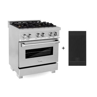 ZLINE 30" Dual Fuel Range, DuraSnow, Stainless, Brass Burners, Griddle RAS-SN-BR-GR-30