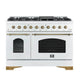 Forno Antico 48" Gas Range 8 Burner, Gas Conv. Oven White, Ant. Brass — FFSGS6219-48WHT