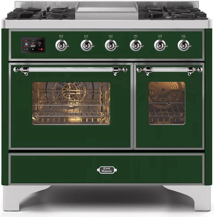 ILVE Majestic II 40" Liquid Propane Dual Fuel Range Emerald Green Chrome Trim UMD10FDNS3EGCLP