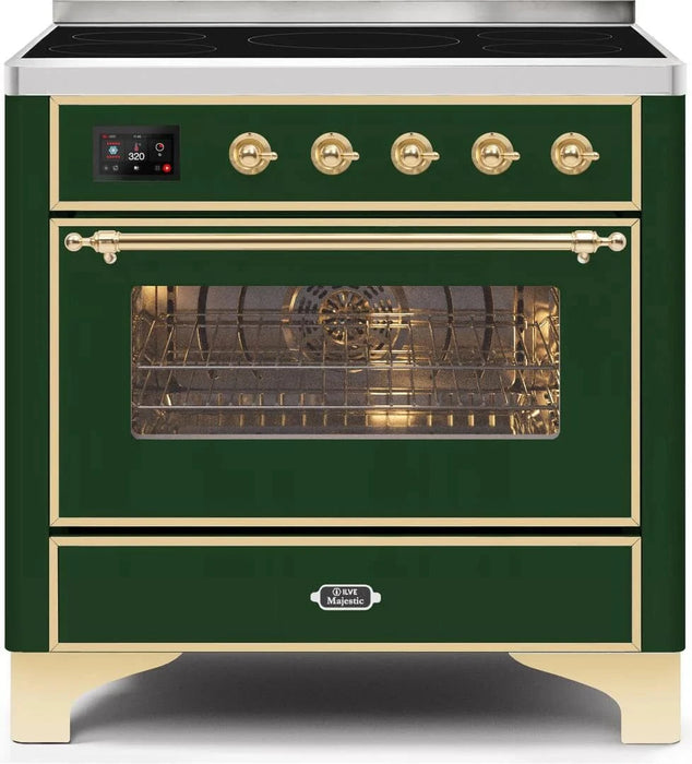 ILVE Majestic II 36" Induction Range Emerald Green Brass Trim UMI09NS3EGG