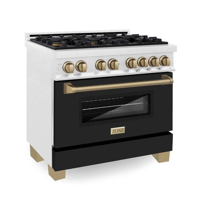 ZLINE 36" Autograph, Dual Fuel Range, Black Door, Bronze, RASZ-BLM-36-CB