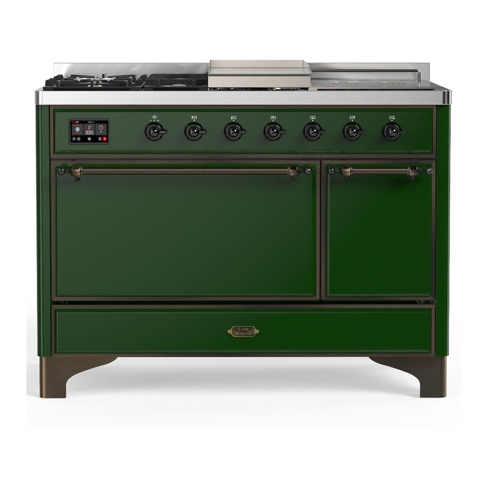 ILVE Majestic III 48" Dual Fuel Range, Emerald Green, Burnished Trim UM48FSQNR3EGB