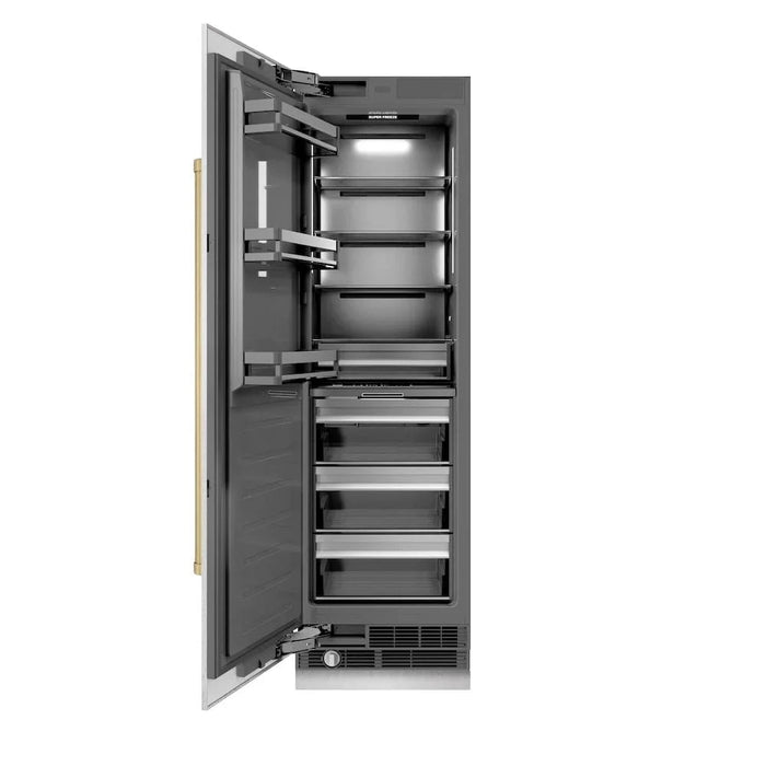 ZLINE 24" Column Freezer DuraSnow®Stainless Steel, Graphite Gray Interior Champagne Bronze RCFVZ-SN-24-CB