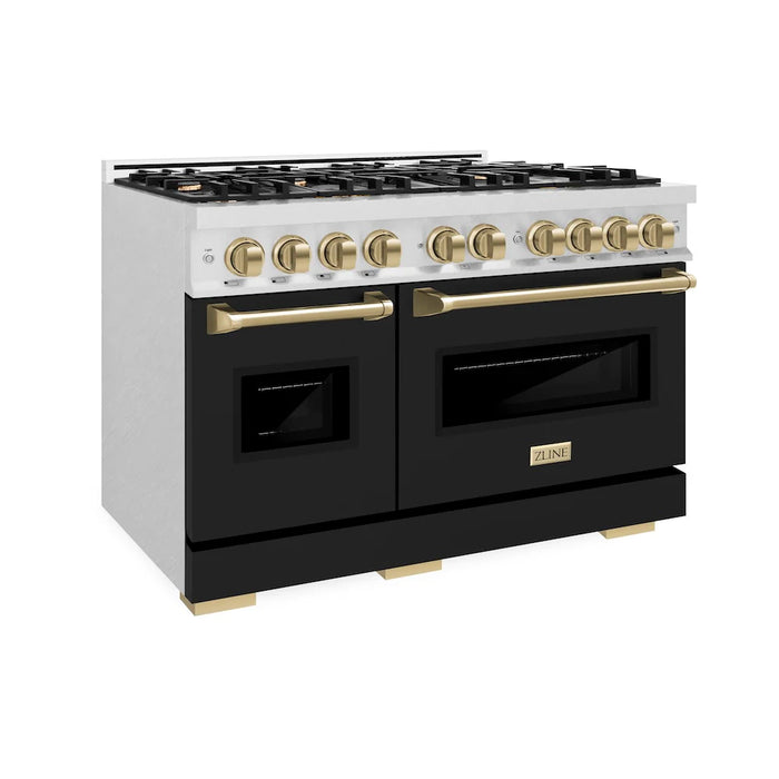 ZLINE 48" Classic Double Oven Dual Fuel Range, 8 Burner Gas Cooktop, Stainless Steel, Black Matte Doors, Accents CDRZ-BLM-48-CB (Copy)