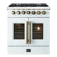 Forno Galiano 30" Fr. Door Dual Fuel 5-Burn. Elec. Oven White, A.Brass — FFSGS6356-30WHT