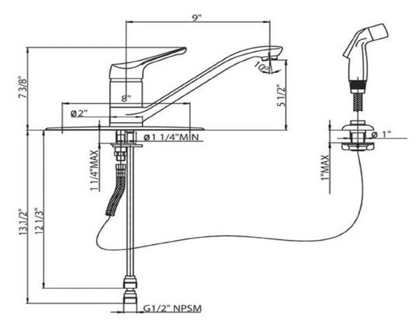 Whitehaus Single Lever Straight Kitchen Faucet, Side Spray WH76574-BN