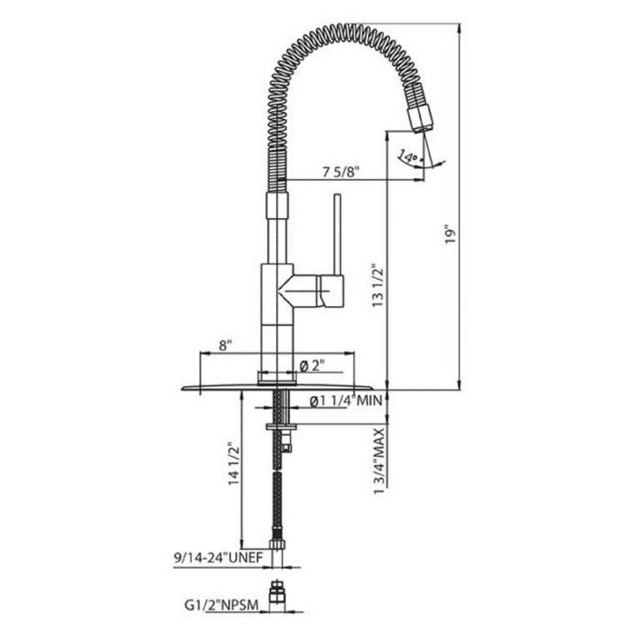 Whitehaus Deck Mount 19'' Tall Commercial Single Hole Faucet WHLX78558