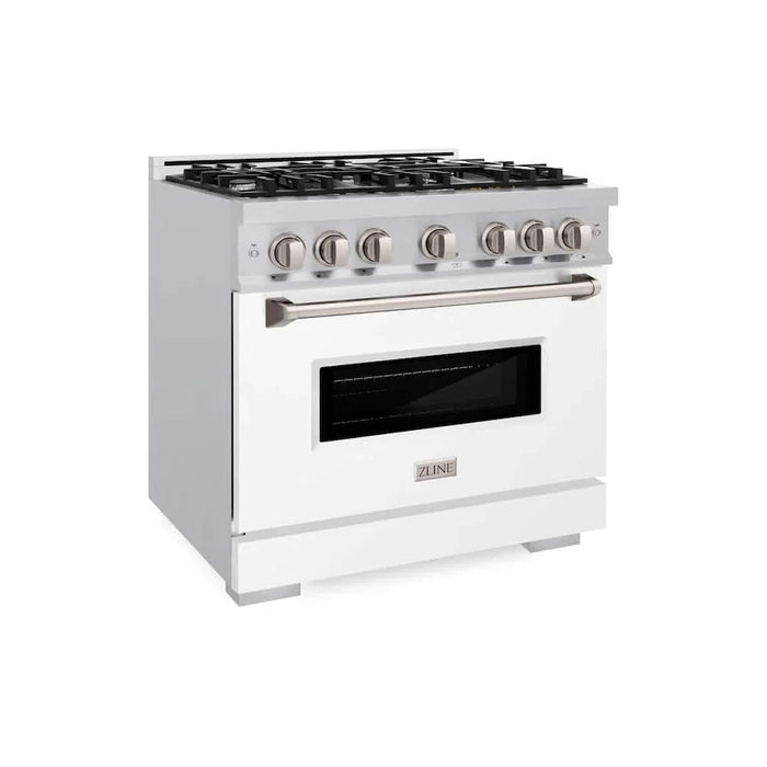 ZLINE 36"Classic Gas Range, Convection Gas Oven, Stainless Steel, White Matte Door CGR-WM-36