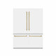ZLINE 60" Built-In Bottom Freezer Refrigerator with Water Dispenser, Ice Maker, White Matte, Graphite Gray Interior, Champagne Bronze GRBIVZ-WM-60-CB