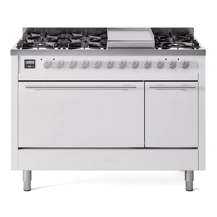 ILVE 48"Professional Plus Dual Fuel Range, White UP48FQMPWH