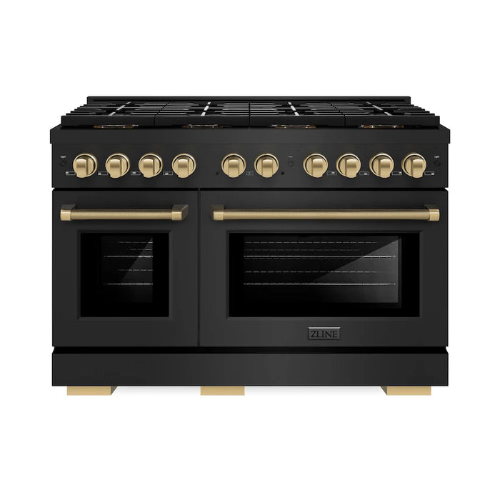 ZLINE Autograph Edition 48" Paramount Dual Fuel Range, DuoPro™ Cooktop, Electric Convection Oven, Black Stainless Steel, Helix Handle PSDRBZ-48-KCB