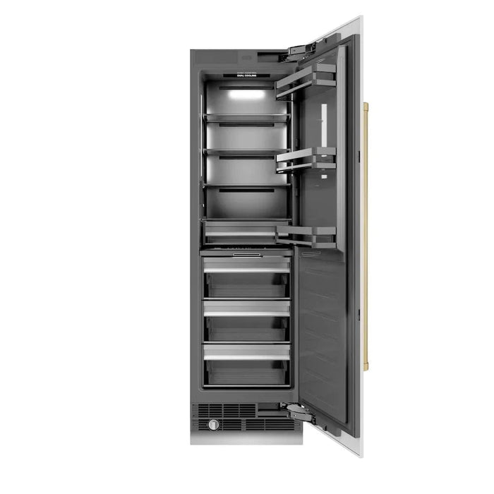 ZLINE 24" Column Refrigerator White Matte Stainless Steel, Graphite Gray Interior Champagne Bronze RCRVZ-WM-24-CB