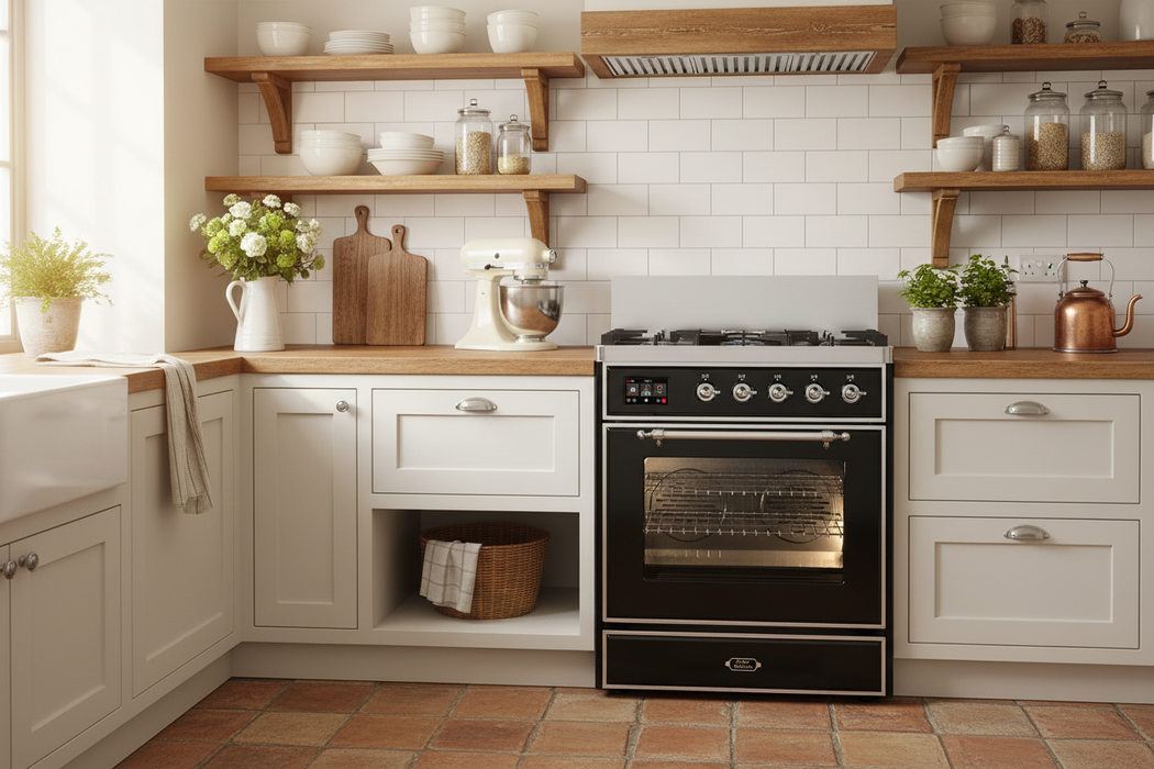 ILVE Majestic III 30" Dual Fuel Range Glossy Black Chrome Trim UM30NR3BKC