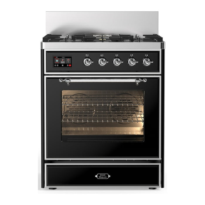 ILVE Majestic III 30" Dual Fuel Range Glossy Black Chrome Trim UM30NR3BKC