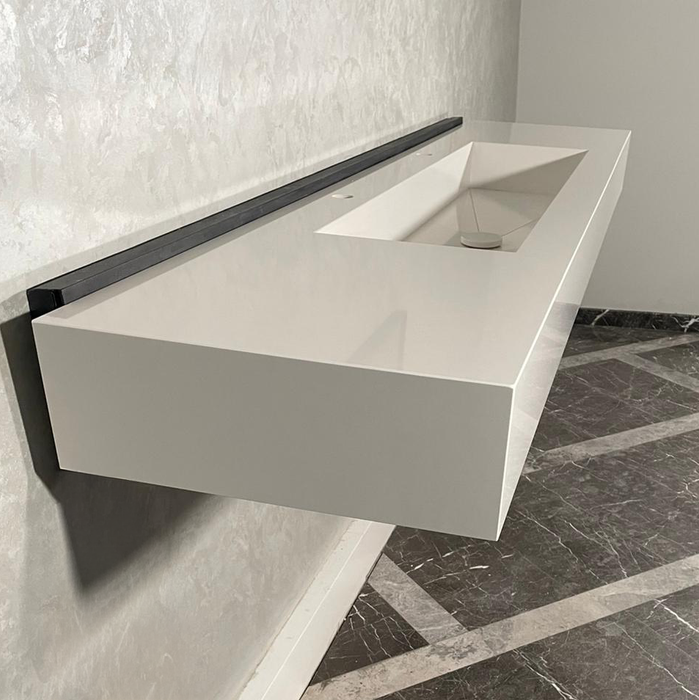 White Quartz Large Bathroom Trough Sink Wall Mount Contemporary Design