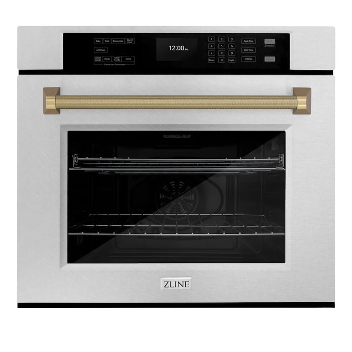ZLINE Autograph Edition 30" Professional True Convection Single Wall Oven, Air Fry, Self Clean, Stainless Steel, Helix Handles WASZ-30-KCB