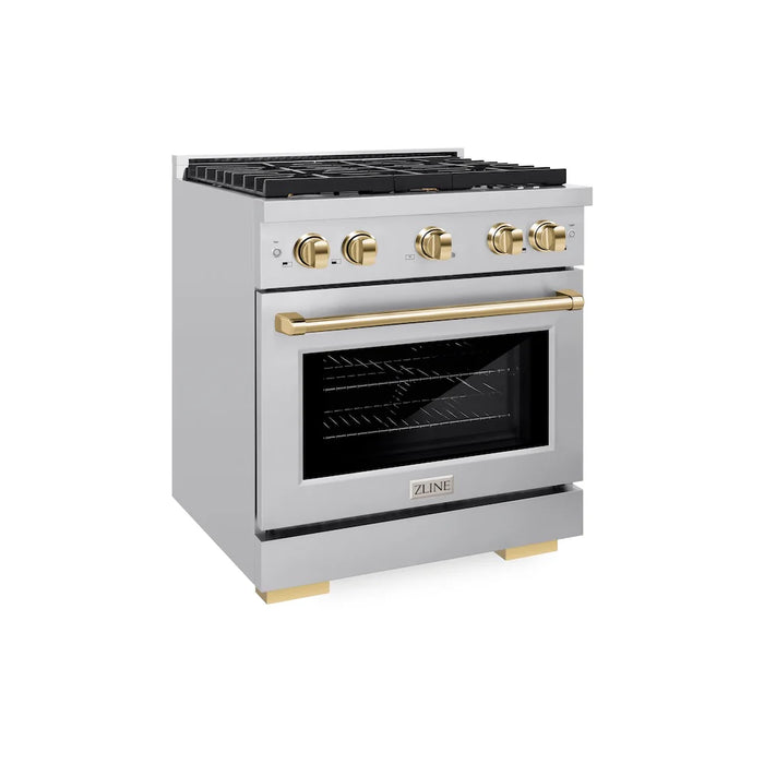 ZLINE 30"Paramount Dual Fuel Range Stainless Steel Gold SDRZ-30-G